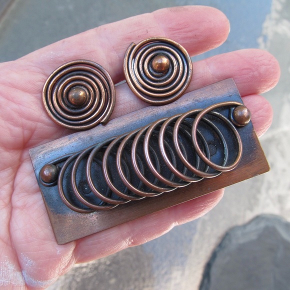 Vintage Pedro Pujol Modernist Brooch and Earrings Set Mid Century - Picture 1 of 4